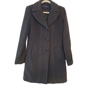 Anne Klein Knee Length Charcoal Gray Wool Winter Overcoat Size S